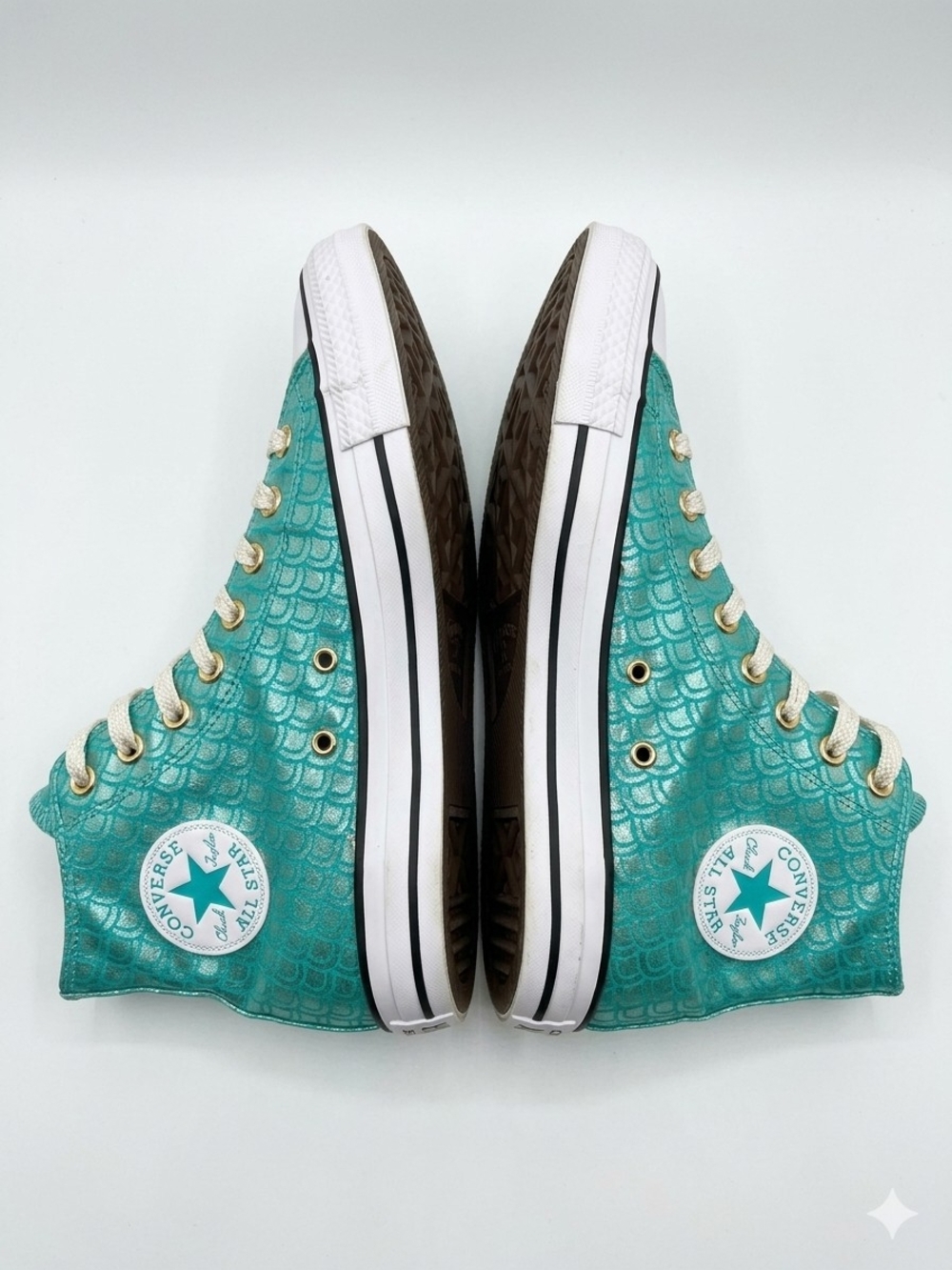 622. Converse Chuck Taylor All Star Teal Turquoise Mermaid Fish Scale High Top S - Picture 4 of 10